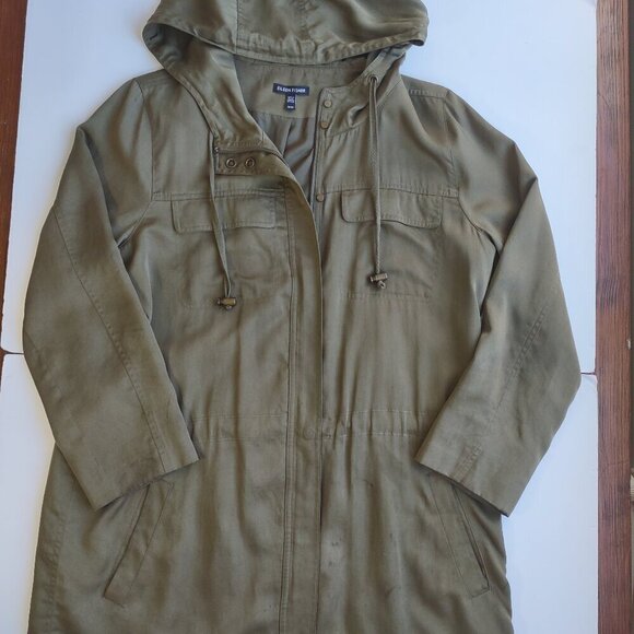 Eileen Fisher Women's Hooded Rain Jacket Lined Full Zip Size Medium Utility - Picture 2 of 10